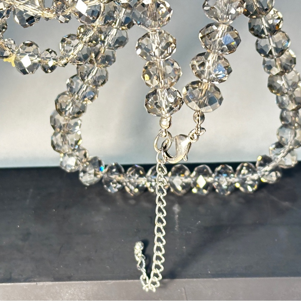 Vintage 50s Clear Beaded Necklace - Bicone Glass